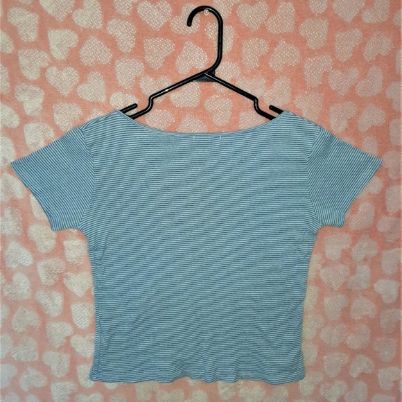 Items $10 and under 3/$20 Brandy Melville, OS, Blue & Stripped V-Neck Tshirt - Picture 2 of 4